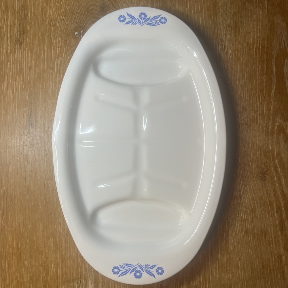 Corning Ware Oval Serving Platter 16.5" Blue Cornflower P19 Meat Tray VTG Turkey